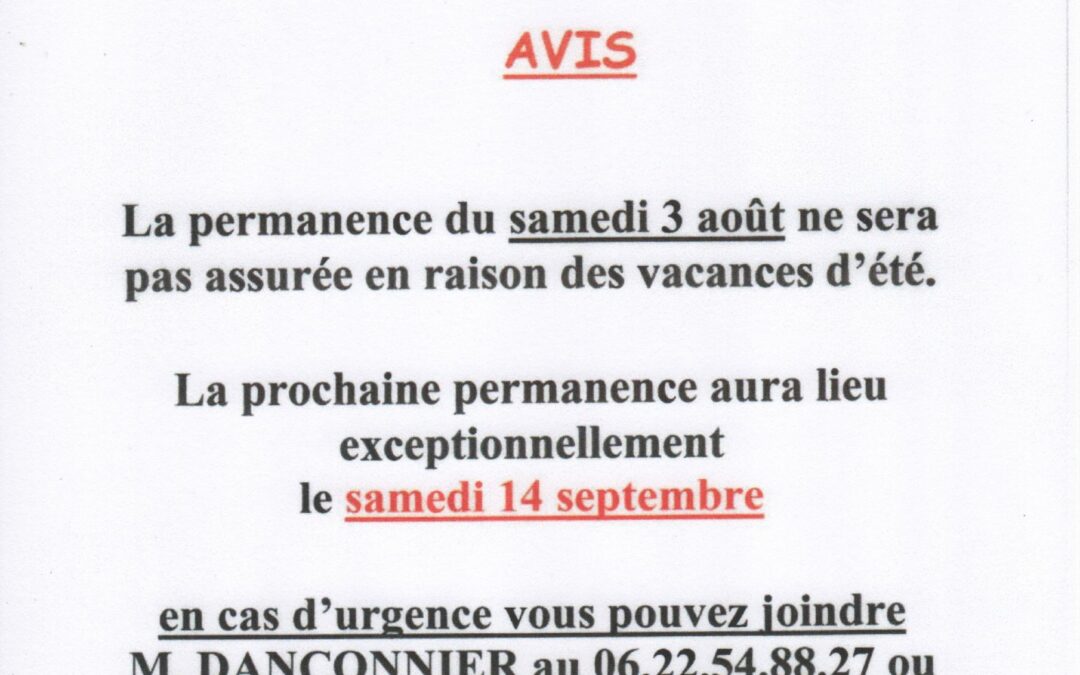 Fermeture permanence Mairie Aout 2024